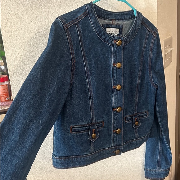 LOFT bow collarless denim jacket - Picture 4 of 4